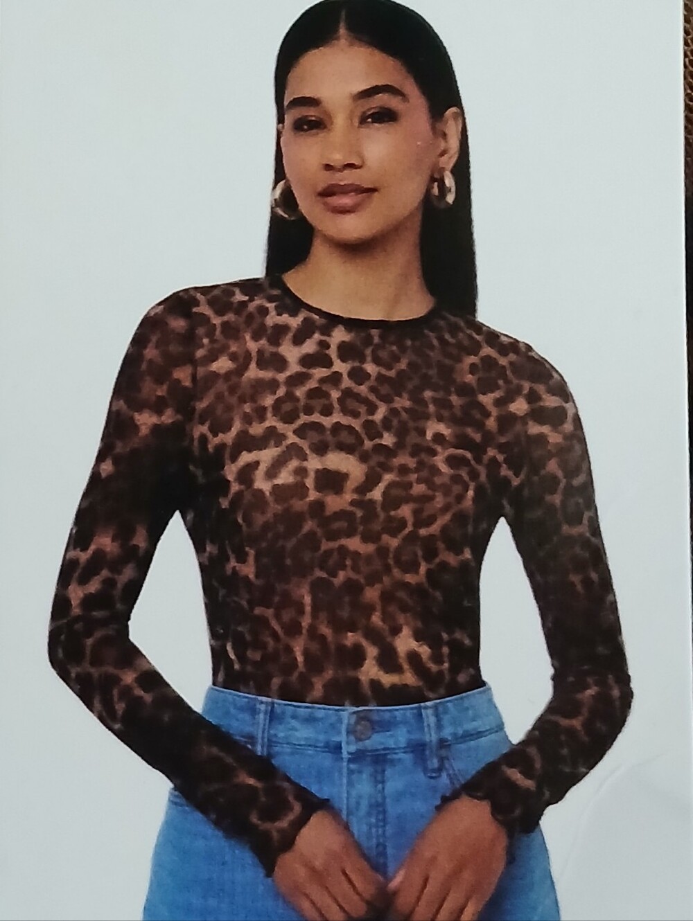 EDITED BY REMI BADER Long Sleeve Mesh Top NWT Leopard Print